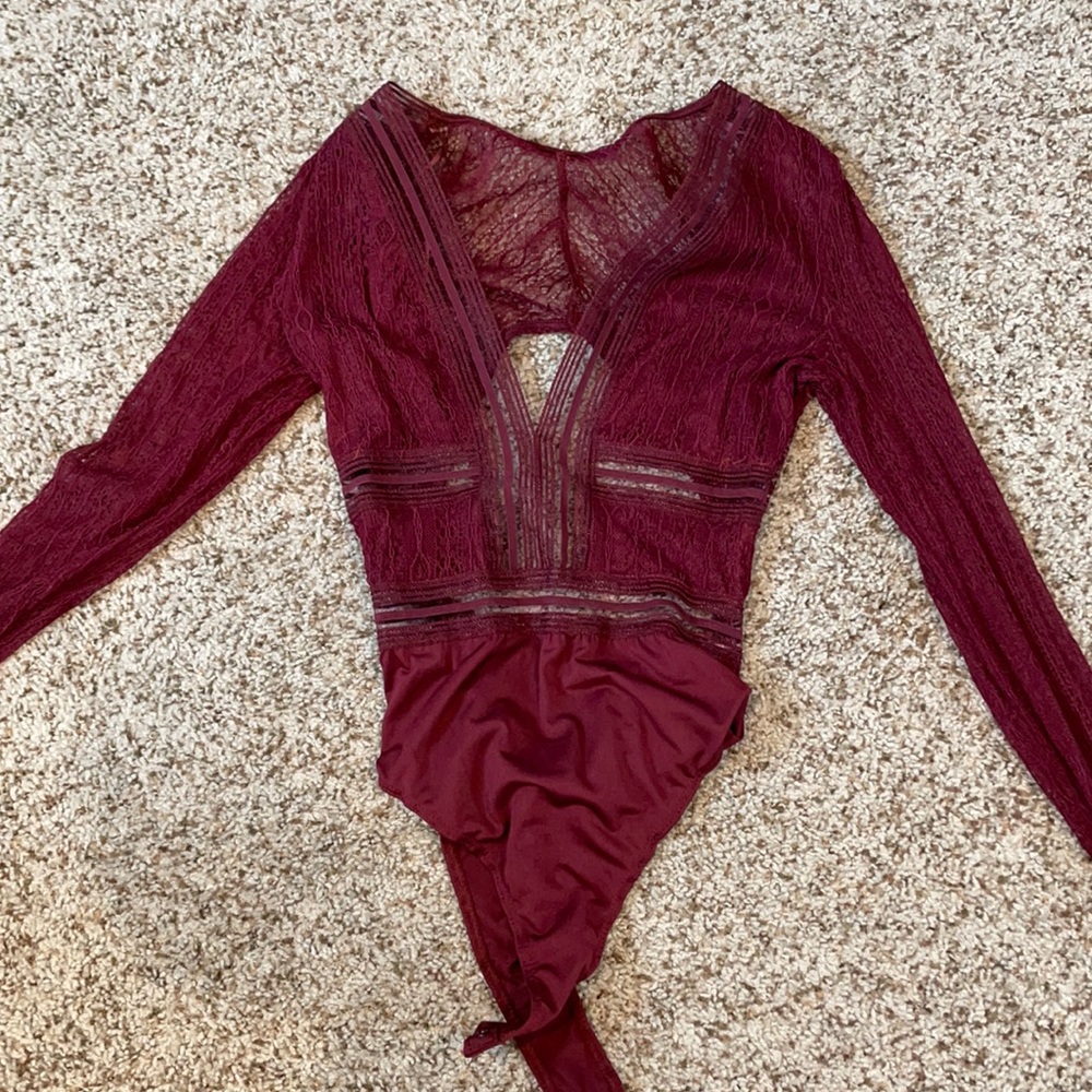 Open back, v cut bodysuit (size small)